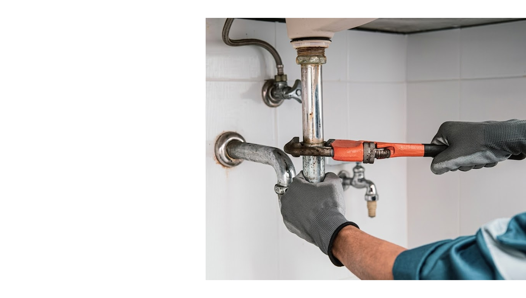 Plumber working on pipes